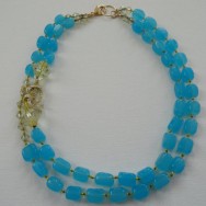 Aqua and pale yellow necklace with vintage brooch